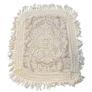 VTG Beige Floral Jacquard Throw Blanket with Fringe | 21.5" x 35" Accent Cover